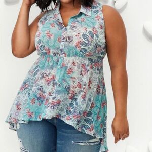 Torrid Floral Babydoll Button Up High Low Sleeveless Top Women’s Plus 6X